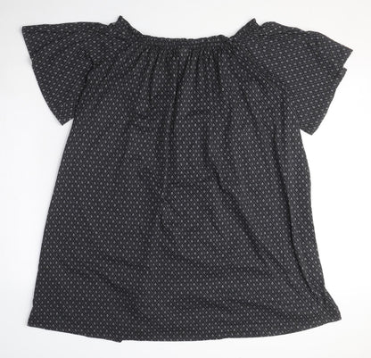 H&M Womens Black Geometric Polyester T-Shirt Dress Size S Off the Shoulder Pullover
