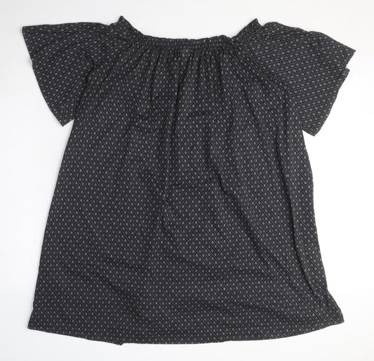 H&M Womens Black Geometric Polyester T-Shirt Dress Size S Off the Shoulder Pullover