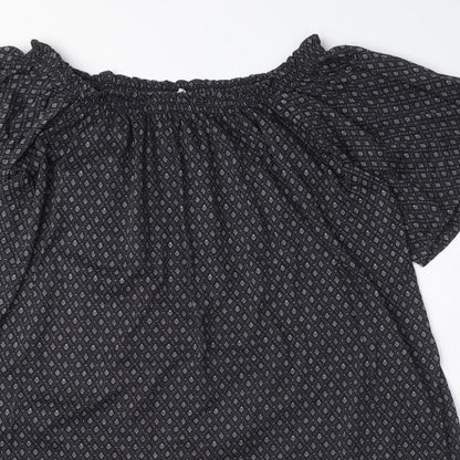 H&M Womens Black Geometric Polyester T-Shirt Dress Size S Off the Shoulder Pullover