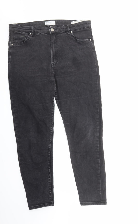 Bershka Womens Black Cotton Tapered Jeans Size 12 L28 in Regular Zip