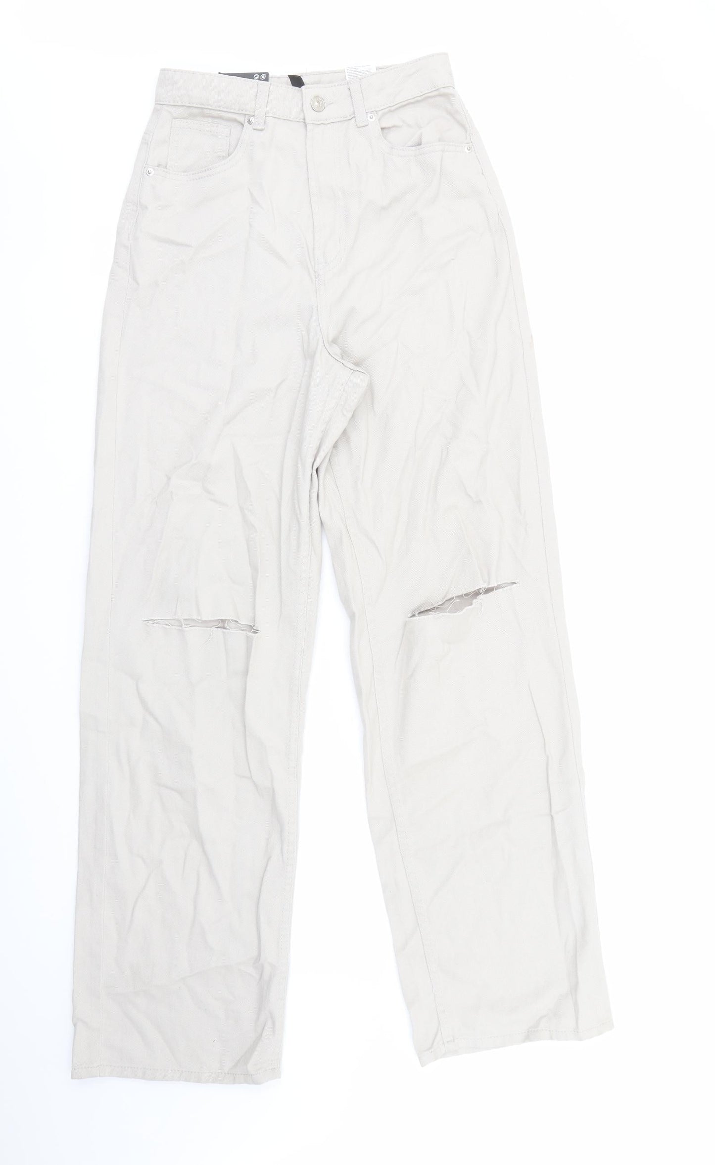 Divided by H&M Womens Grey Cotton Wide-Leg Jeans Size 8 L32 in Regular Zip