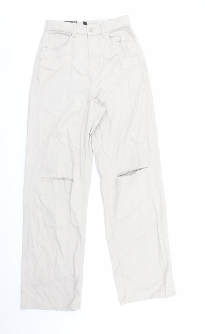 Divided by H&M Womens Grey Cotton Wide-Leg Jeans Size 8 L32 in Regular Zip