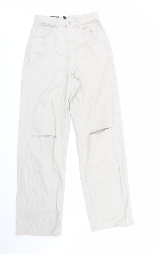 Divided by H&M Womens Grey Cotton Wide-Leg Jeans Size 8 L32 in Regular Zip