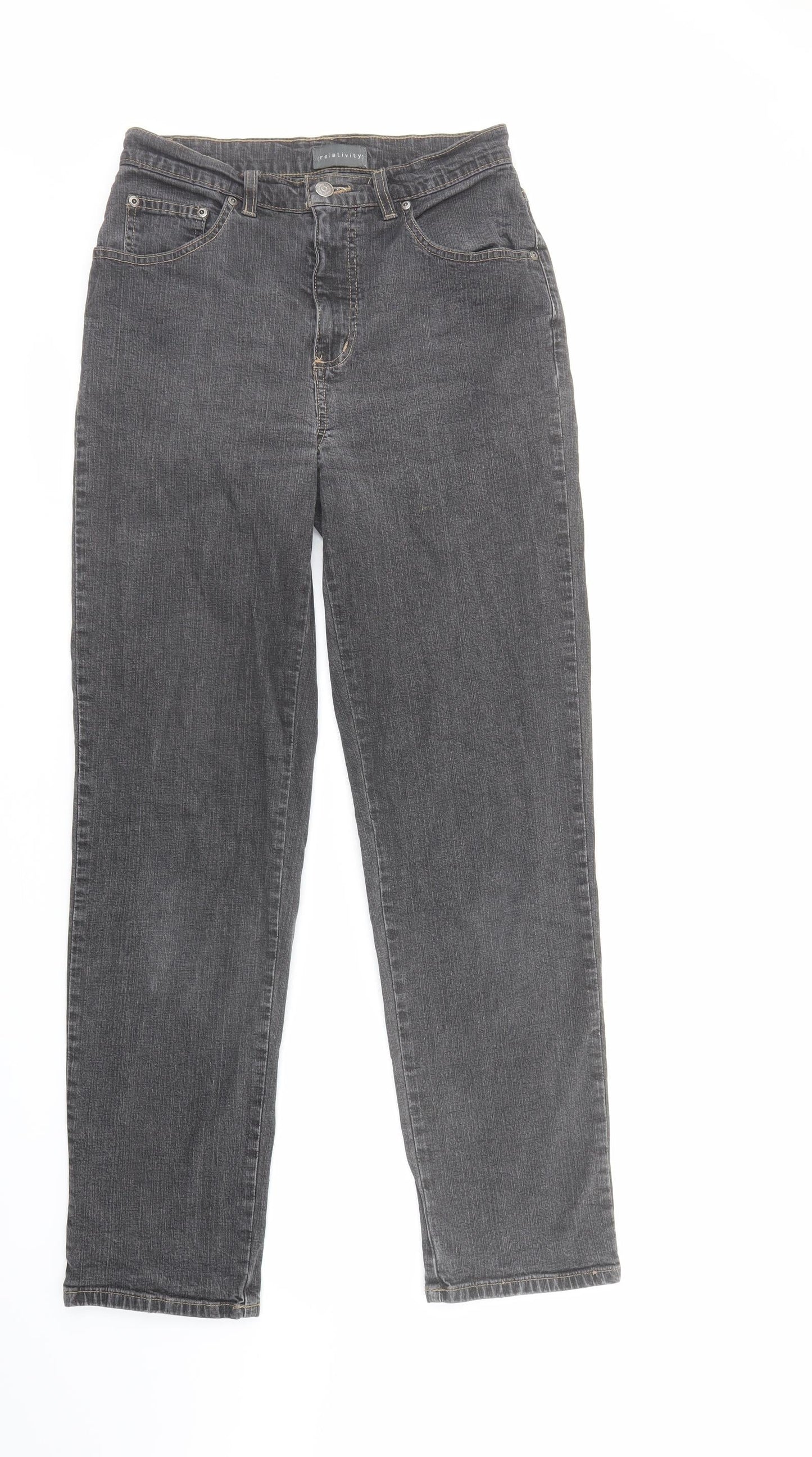 Relativity Womens Grey Cotton Straight Jeans Size 6 L30 in Regular Zip