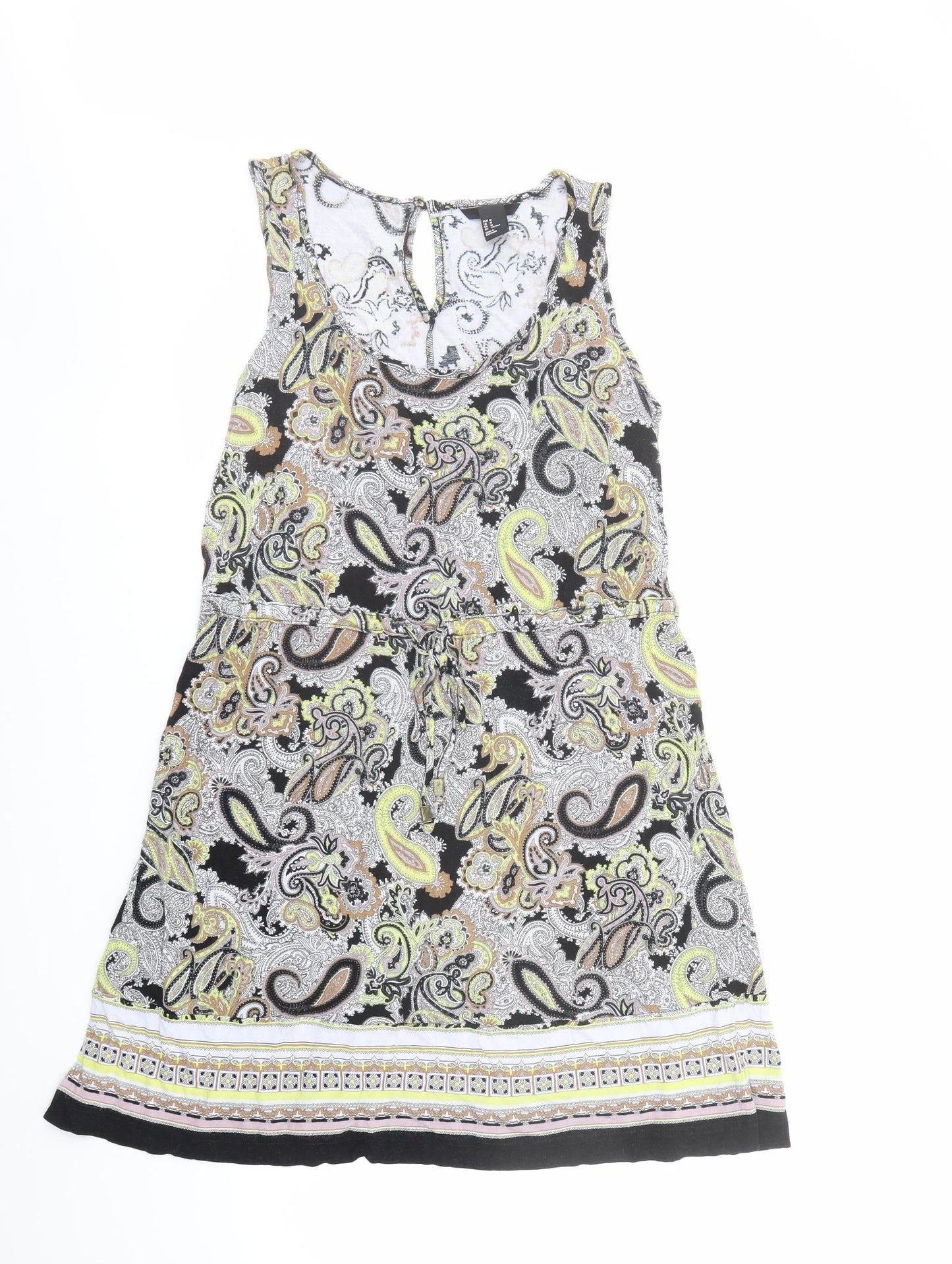 H&M Womens Multicoloured Paisley Viscose Tank Dress Size M Scoop Neck Pullover - Adjustable Waist