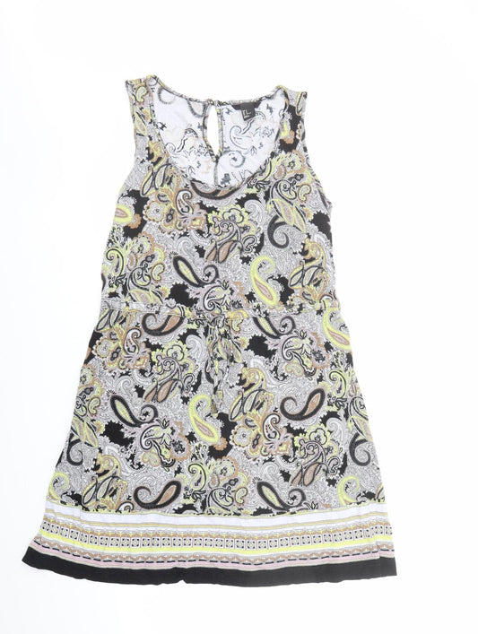 H&M Womens Multicoloured Paisley Viscose Tank Dress Size M Scoop Neck Pullover - Adjustable Waist