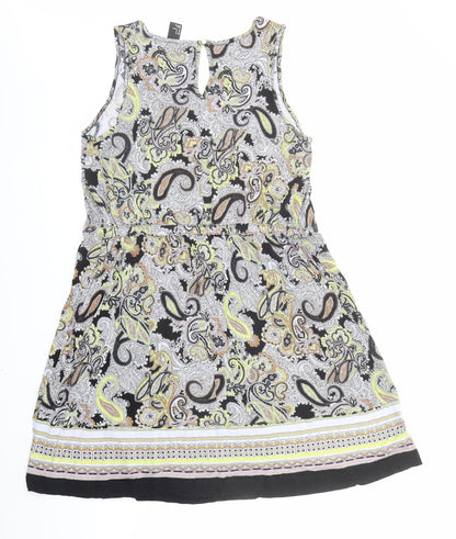 H&M Womens Multicoloured Paisley Viscose Tank Dress Size M Scoop Neck Pullover - Adjustable Waist