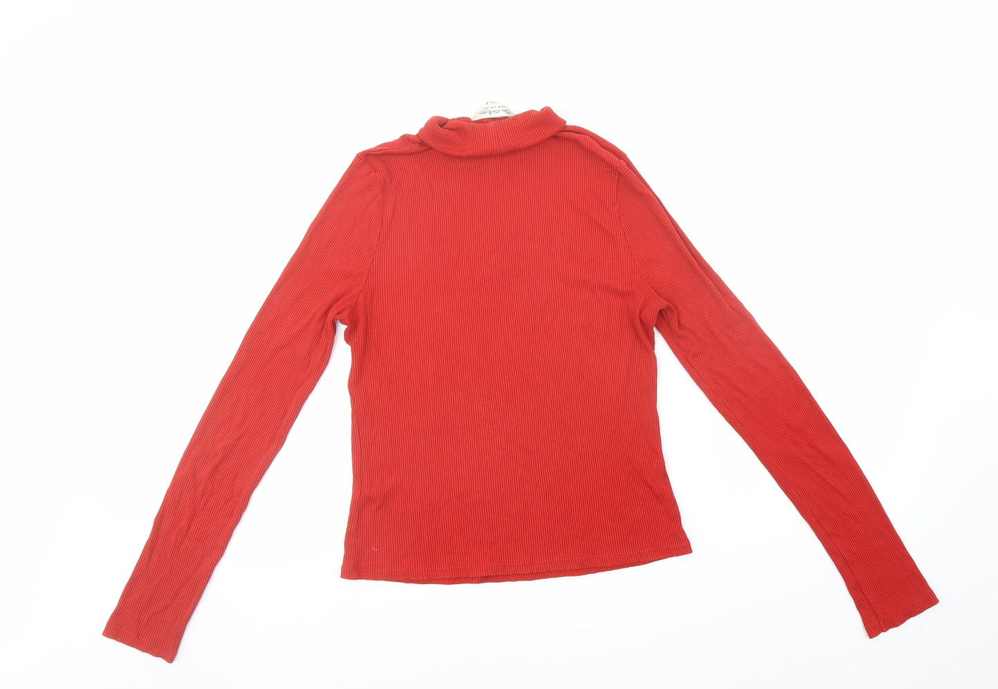 Miss Selfridge Womens Red Viscose Basic T-Shirt Size 12 Roll Neck - Ribbed