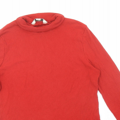 Miss Selfridge Womens Red Viscose Basic T-Shirt Size 12 Roll Neck - Ribbed