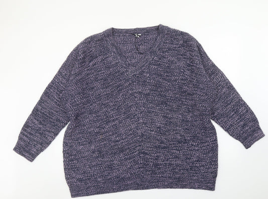 Capsule Womens Purple V-Neck Acrylic Pullover Jumper Size L