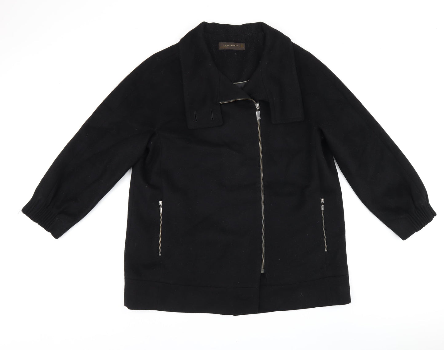 Womens UK Size M Zara Black Overcoat