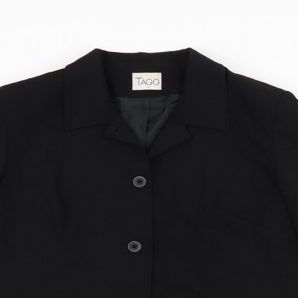TAGG Womens Black Polyester Jacket Blazer Size 16