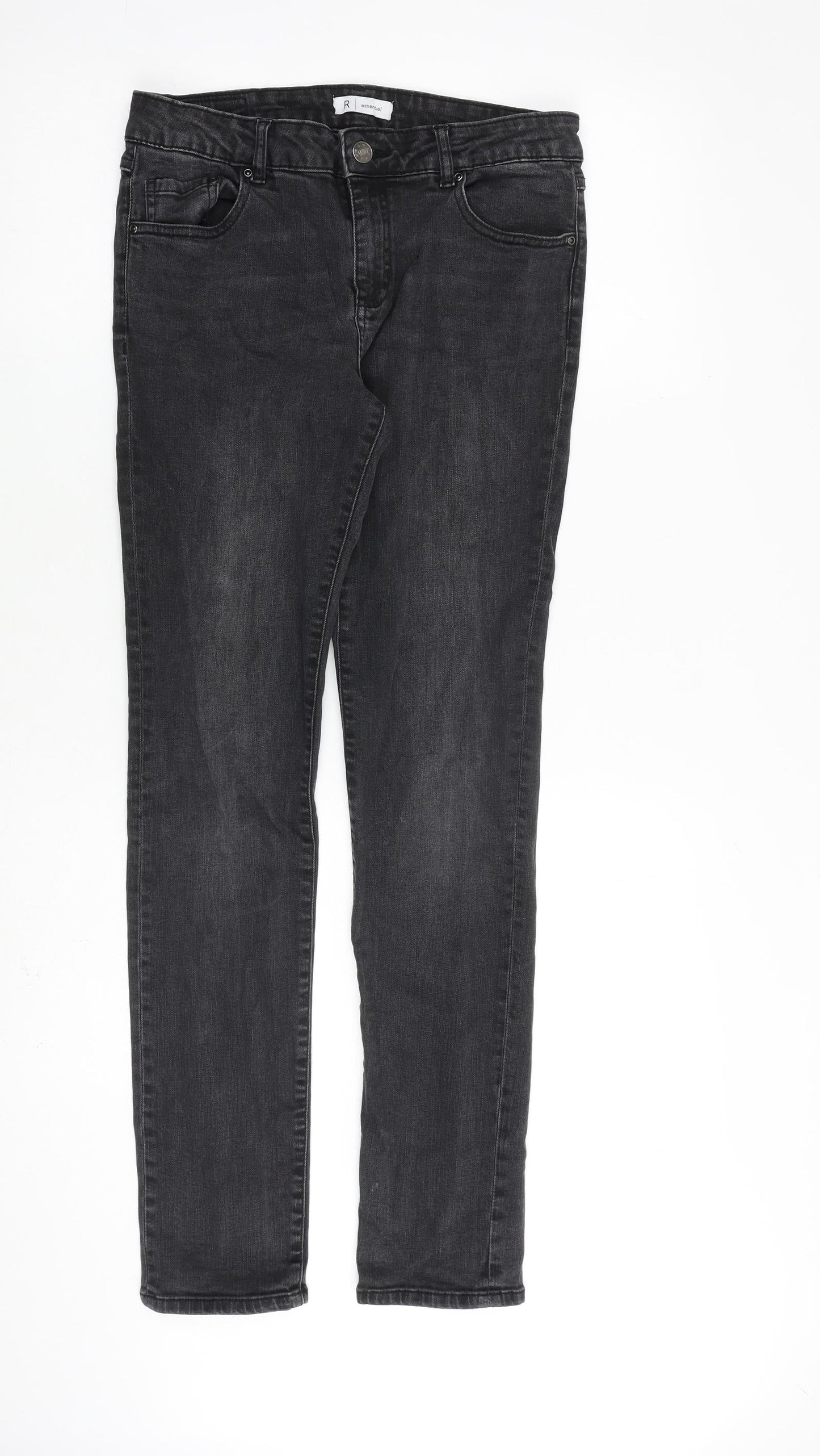 R Essential Womens Grey Cotton Straight Jeans Size 10 L30 in Regular Zip