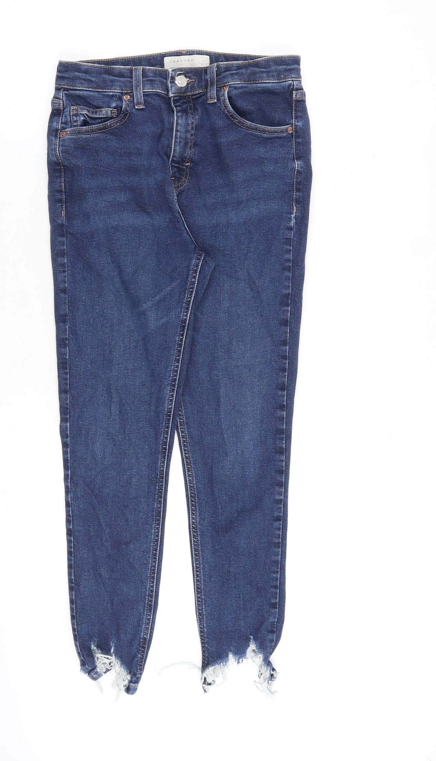Topshop Womens Blue Cotton Straight Jeans Size 30 in L30 in Regular Zip - Distressed hems