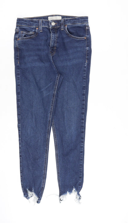 Topshop Womens Blue Cotton Straight Jeans Size 30 in L30 in Regular Zip - Distressed hems