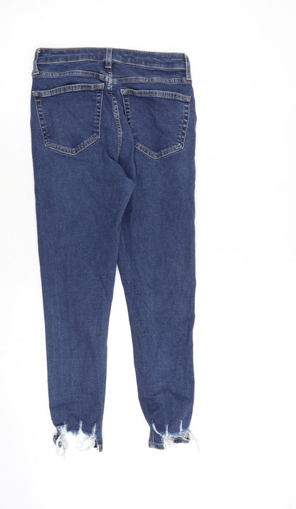 Topshop Womens Blue Cotton Straight Jeans Size 30 in L30 in Regular Zip - Distressed hems