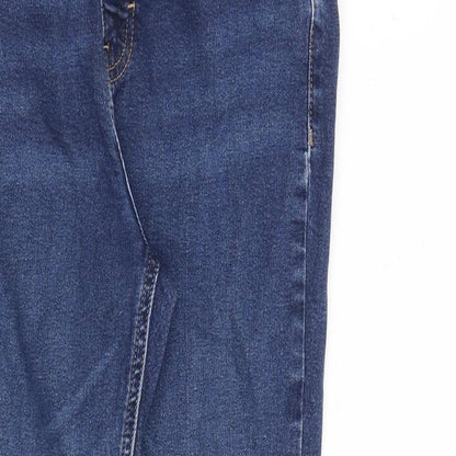 Topshop Womens Blue Cotton Straight Jeans Size 30 in L30 in Regular Zip - Distressed hems