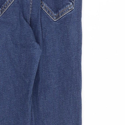 Topshop Womens Blue Cotton Straight Jeans Size 30 in L30 in Regular Zip - Distressed hems