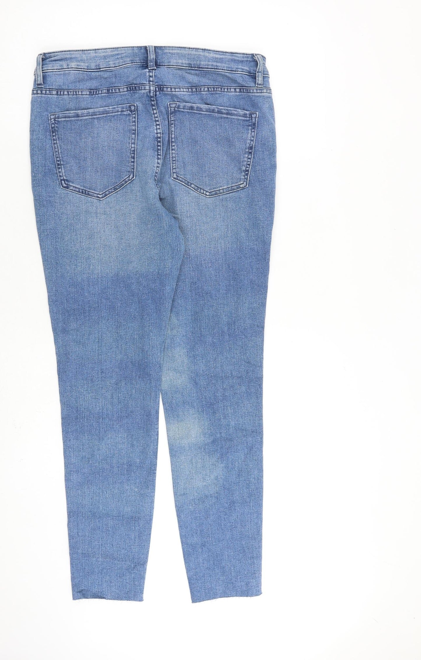 Marks and Spencer Womens Blue Cotton Skinny Jeans Size 14 L29 in Regular Zip