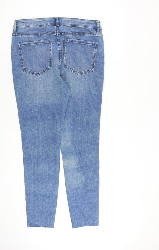 Marks and Spencer Womens Blue Cotton Skinny Jeans Size 14 L29 in Regular Zip
