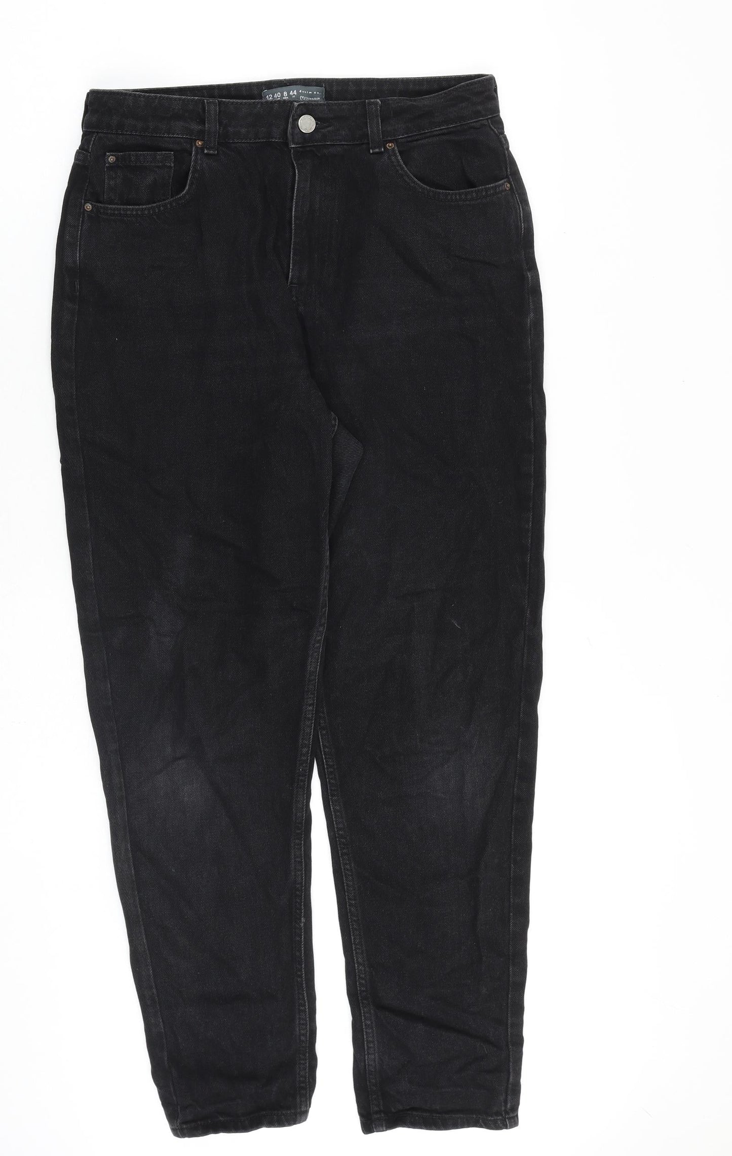 Denim & Co. Womens Black Cotton Mom Jeans Size 12 L29 in Regular Zip