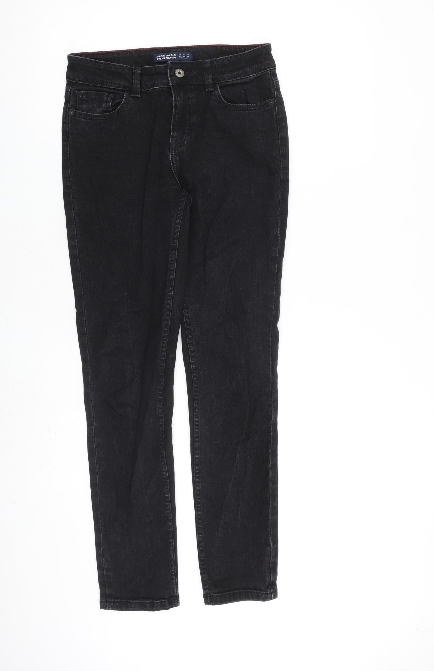 Zara Womens Black Cotton Straight Jeans Size 8 L32 in Regular Zip