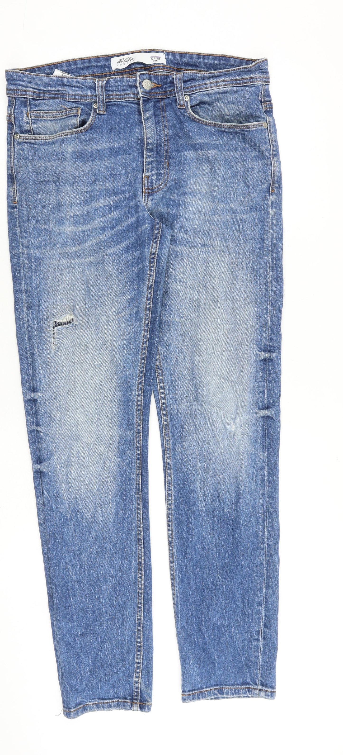 Burton Mens Blue Cotton Skinny Jeans Size 32 in L32 in Regular Zip - Stretch