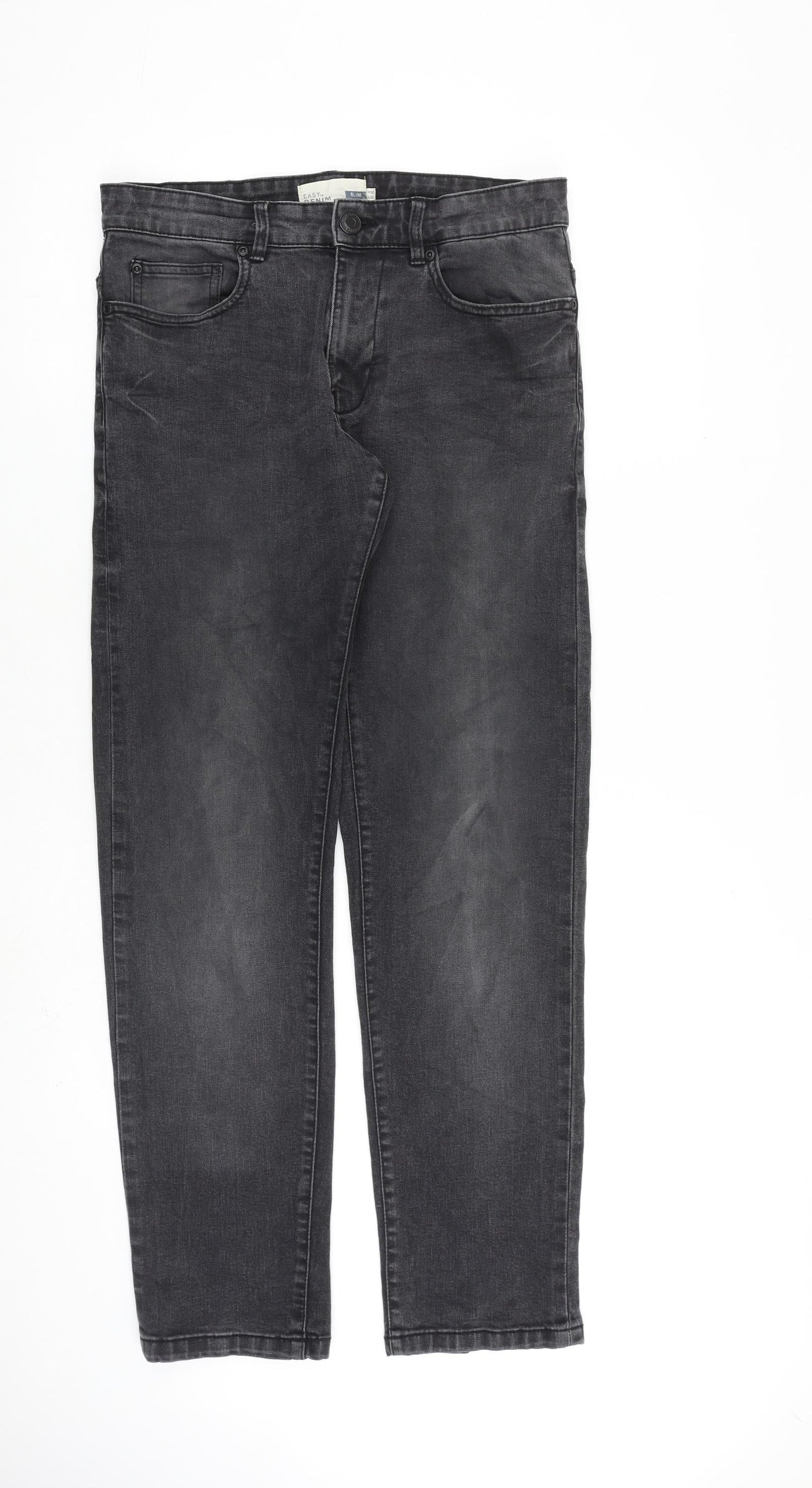 Easy Mens Grey Cotton Straight Jeans Size 30 in L32 in Regular Zip