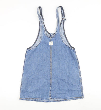 Pull&Bear Womens Blue 100% Cotton Tank Dress Size S Scoop Neck Button