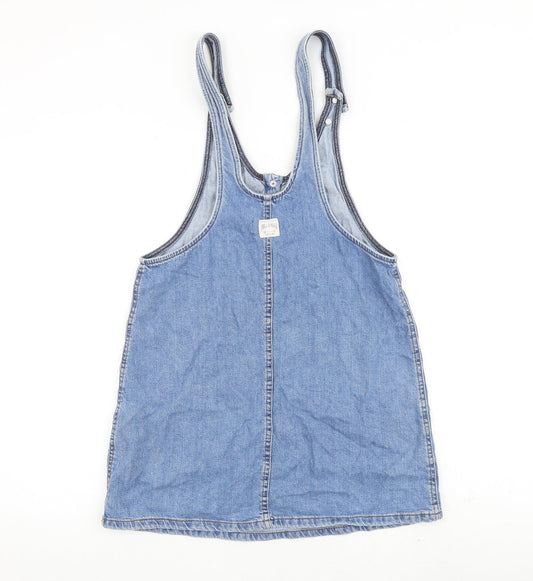 Pull&Bear Womens Blue 100% Cotton Tank Dress Size S Scoop Neck Button