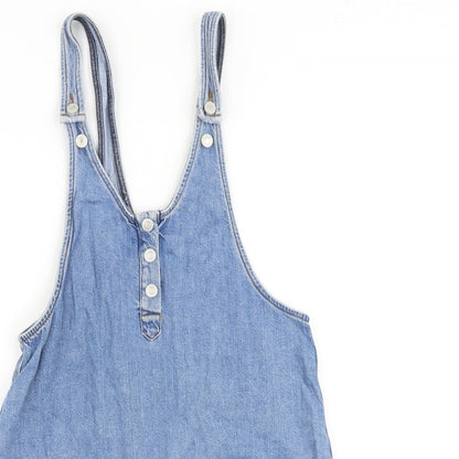 Pull&Bear Womens Blue 100% Cotton Tank Dress Size S Scoop Neck Button
