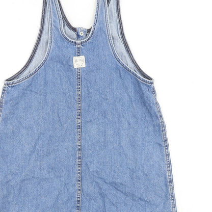 Pull&Bear Womens Blue 100% Cotton Tank Dress Size S Scoop Neck Button