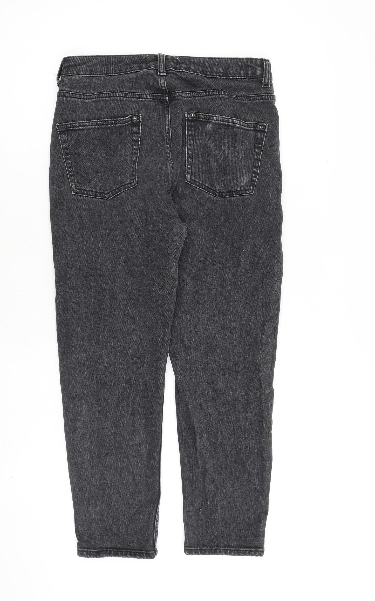 Miss Selfridge Womens Grey Cotton Mom Jeans Size 12 L24 in Regular Tie