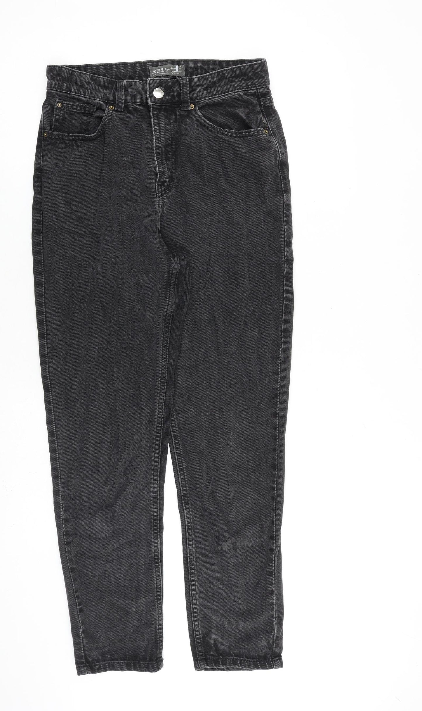 Denim & Co. Womens Grey Cotton Mom Jeans Size 10 L28 in Regular Zip