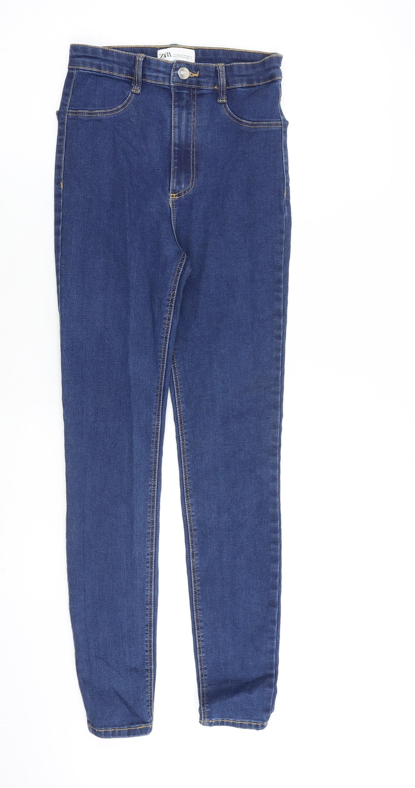 Zara Womens Blue Cotton Straight Jeans Size 8 L28 in Slim Zip