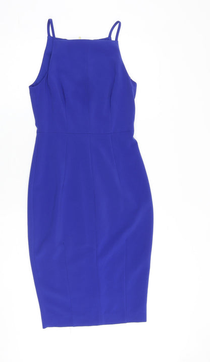 H&M Womens Blue Polyester A-Line Size 8 Square Neck Zip