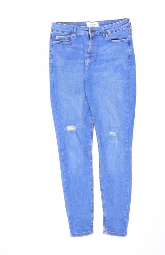 Miss Selfridge Womens Blue Cotton Skinny Jeans Size 12 L27 in Regular Zip