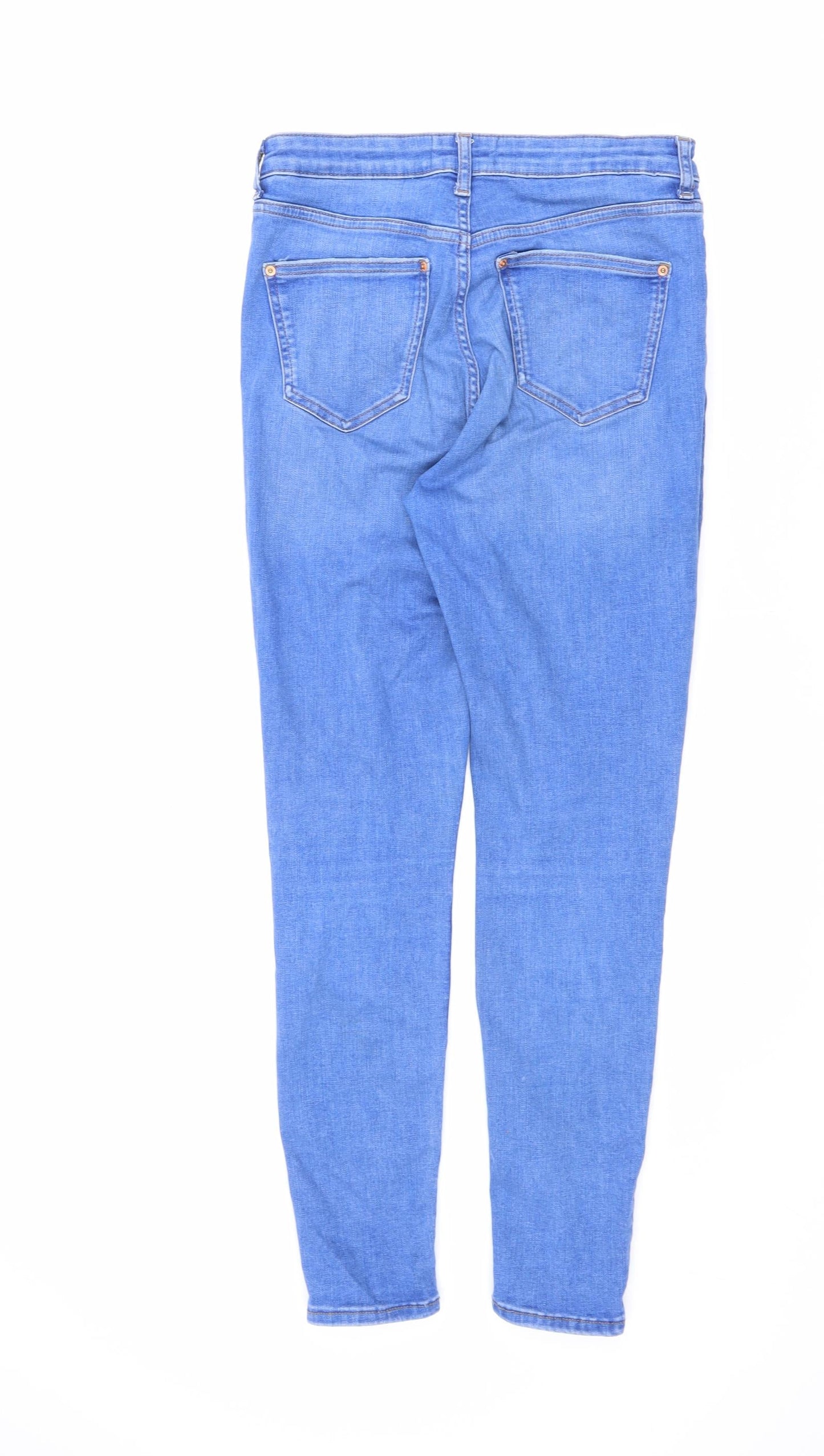 Miss Selfridge Womens Blue Cotton Skinny Jeans Size 12 L27 in Regular Zip