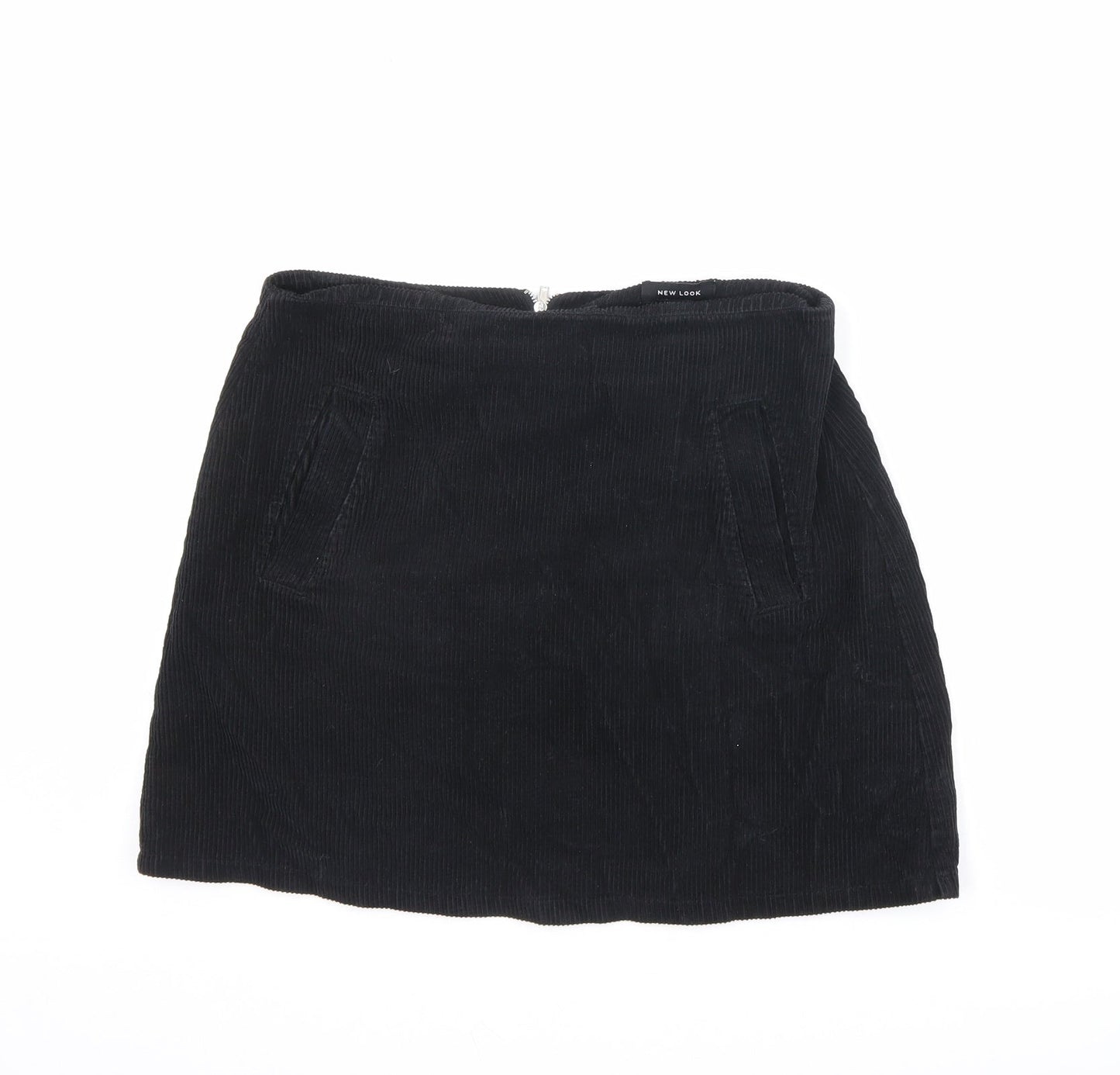 New Look Womens Black Cotton A-Line Skirt Size 10 Zip