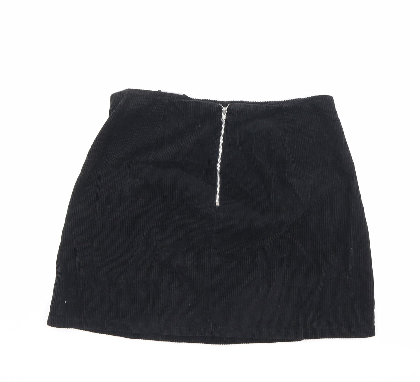 New Look Womens Black Cotton A-Line Skirt Size 10 Zip