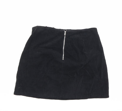New Look Womens Black Cotton A-Line Skirt Size 10 Zip
