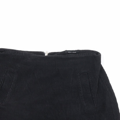 New Look Womens Black Cotton A-Line Skirt Size 10 Zip