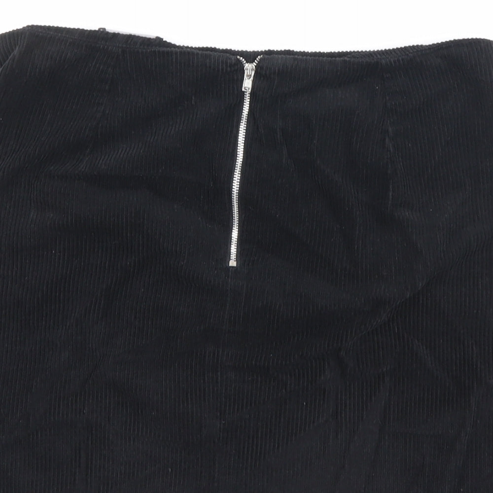 New Look Womens Black Cotton A-Line Skirt Size 10 Zip