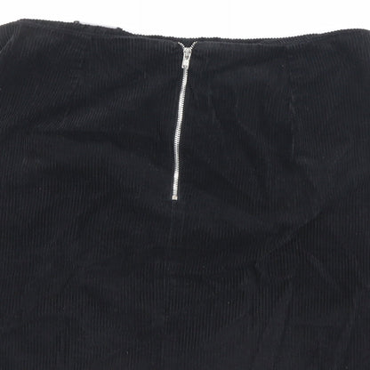 New Look Womens Black Cotton A-Line Skirt Size 10 Zip
