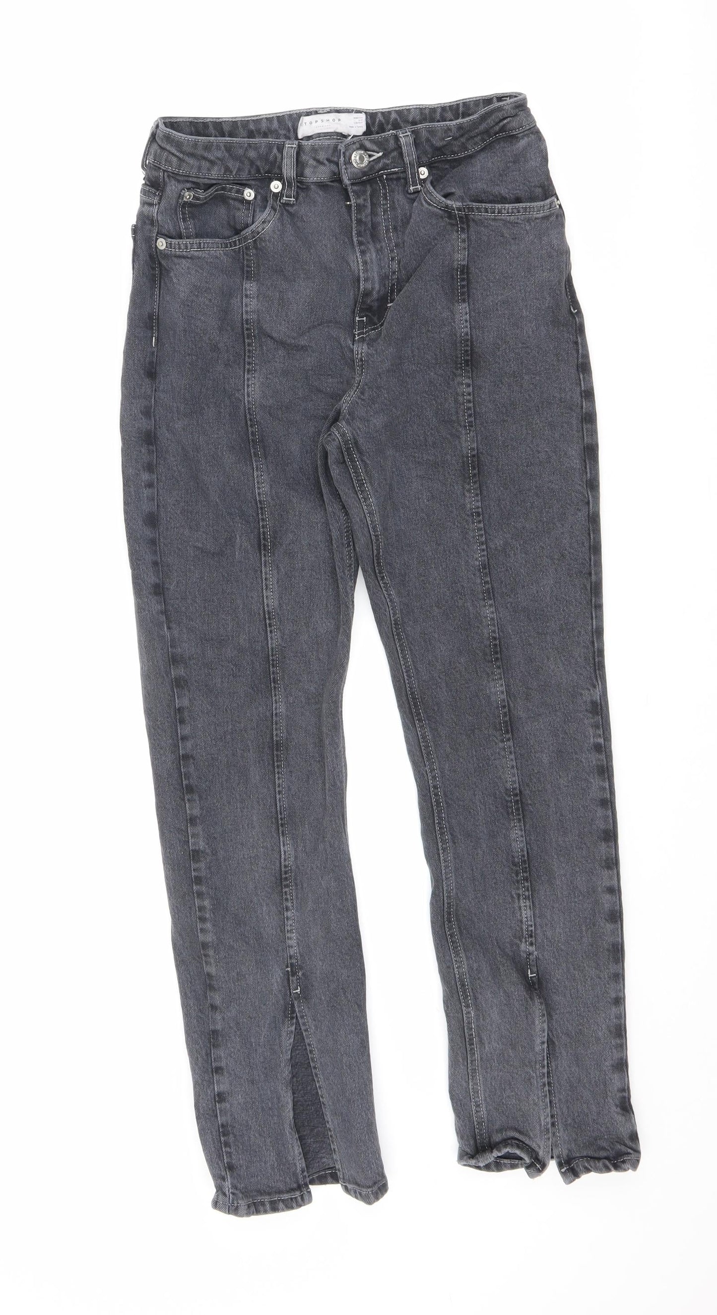 Topshop Womens Grey Cotton Straight Jeans Size 28 in L32 in Regular Zip - Split Hem Detail