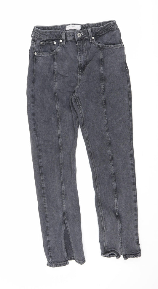 Topshop Womens Grey Cotton Straight Jeans Size 28 in L32 in Regular Zip - Split Hem Detail
