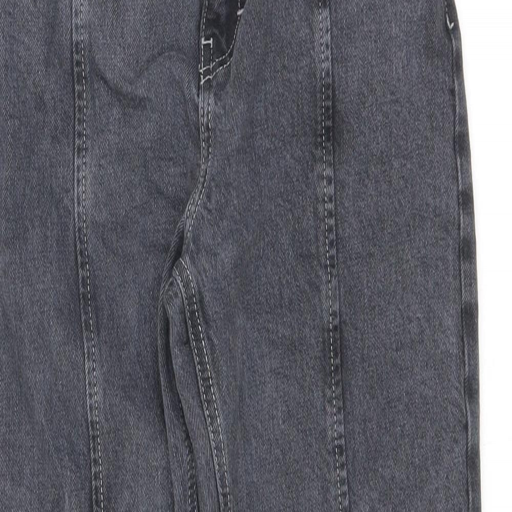 Topshop Womens Grey Cotton Straight Jeans Size 28 in L32 in Regular Zip - Split Hem Detail