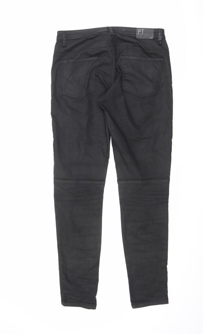 Part Two Womens Black Cotton Trousers Size 12 L31.5 in Regular Zip - Leather Look