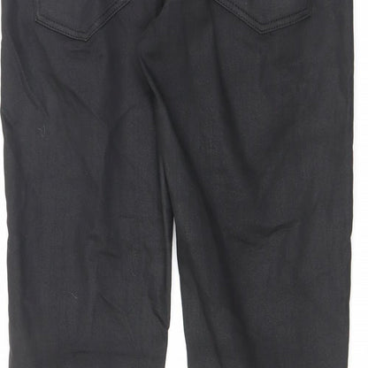Part Two Womens Black Cotton Trousers Size 12 L31.5 in Regular Zip - Leather Look