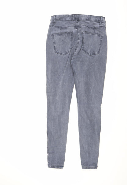 NEXT Womens Grey Cotton Skinny Jeans Size 12 L28 in Regular Zip